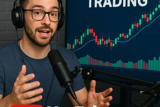 Das Bild zeigt einen m&auml;nnlichen YouTuber in einem Studio-Setting. Er sitzt vor einem Mikrofon, tr&auml;gt Kopfh&ouml;rer und spricht direkt in die Kamera, als w&uuml;rde er ein Video oder einen Livestream aufnehmen.