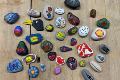 Das Foto zeigt eine Auswahl von im Rahmen von #calwstones bemalten Steinen. 