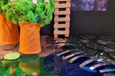 Beispiel eines "B&uuml;hnenbild meines Lebens", Ergebnis aus einem Workshop mit Steffen Mutschler. 